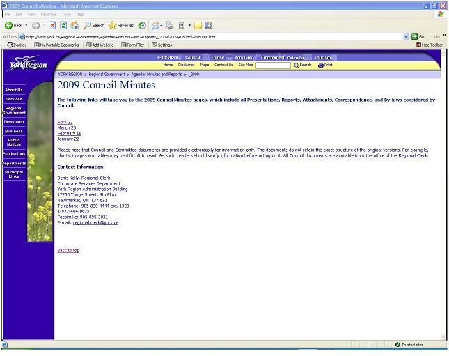 Screenshot of Minutes page